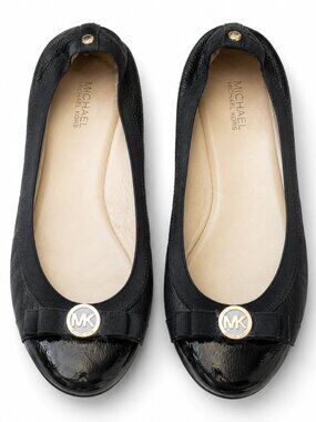 Michael Kors Black Patent Leather Logo Flats (Size 8.5)